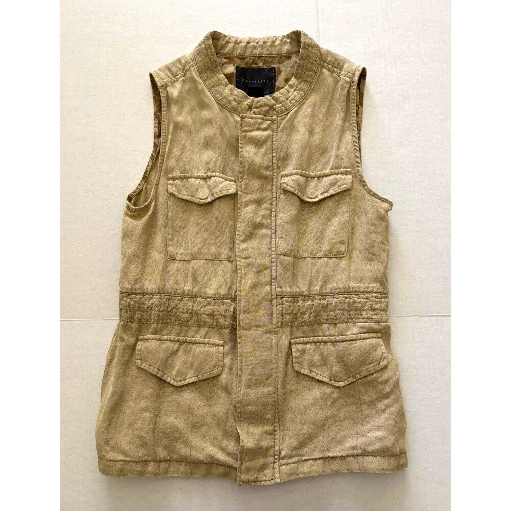 Sanctuary Women’s S Beige Utility Vest Linen Blend Pockets Drawstring Safari